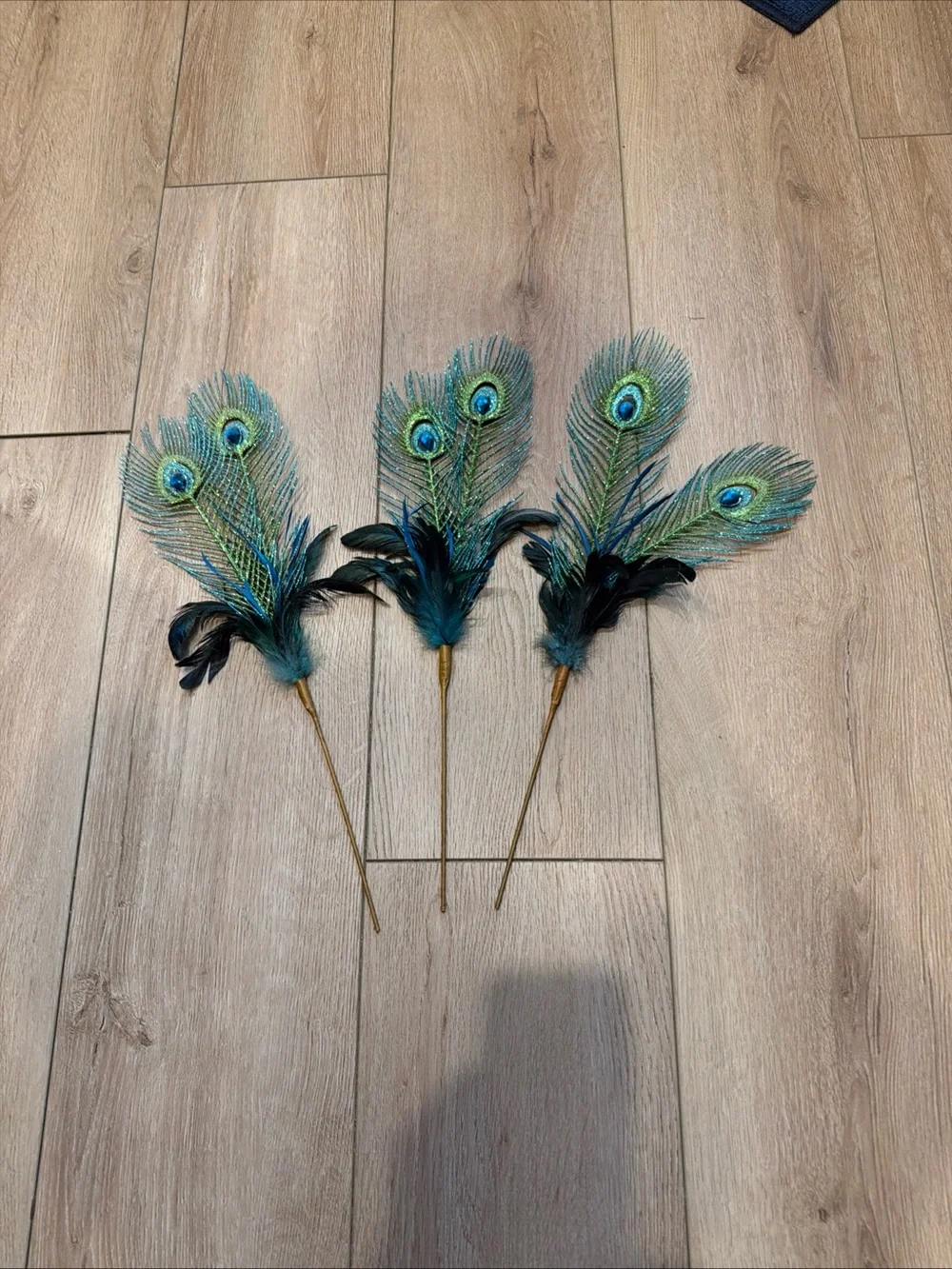 Pier 1 Peacock Feather Picks (3) in Teal & Blue